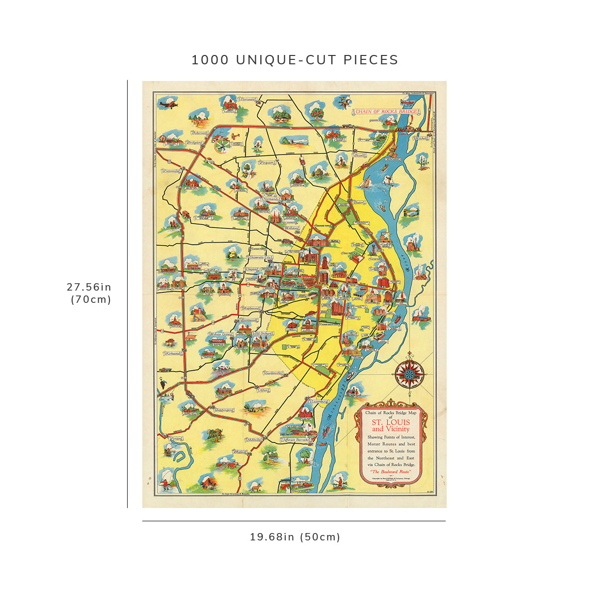 1000 piece puzzle - 1940 Map of Chain of Rocks Bridge of St. Louis and vicinity | Family Entertainment