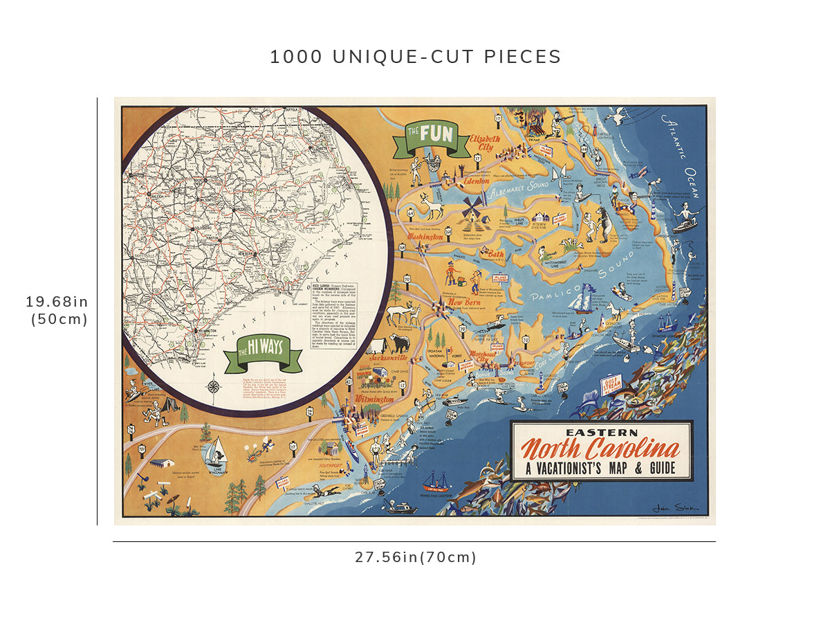 1000 piece puzzle - 1948 Map of Eastern North Carolina | Family Entertainment