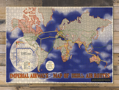 1000 piece puzzle 1937 Map of Imperial Airways of Empire & European Air Routes Family Entertainment
