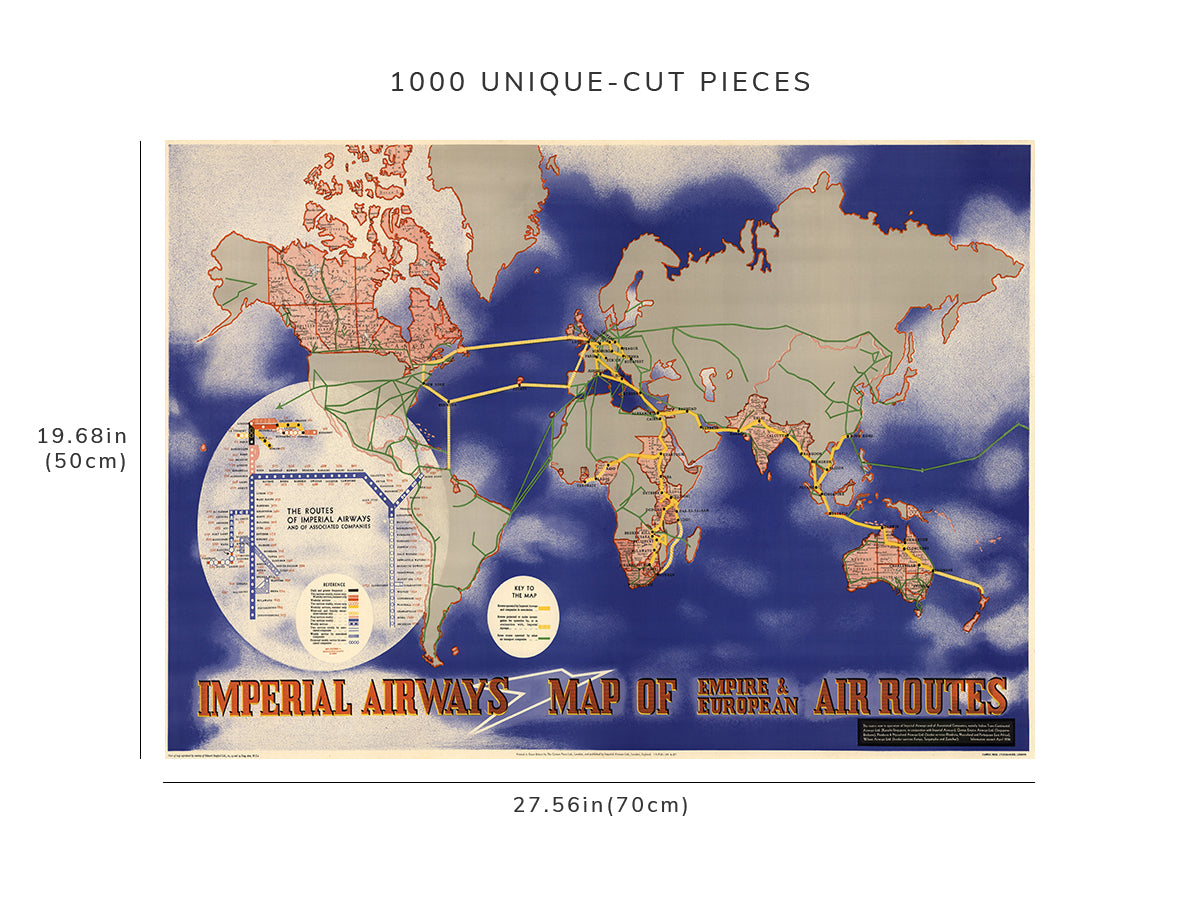 1000 piece puzzle - 1937 Map of Imperial Airways of Empire & European Air Routes | Family Entertainment