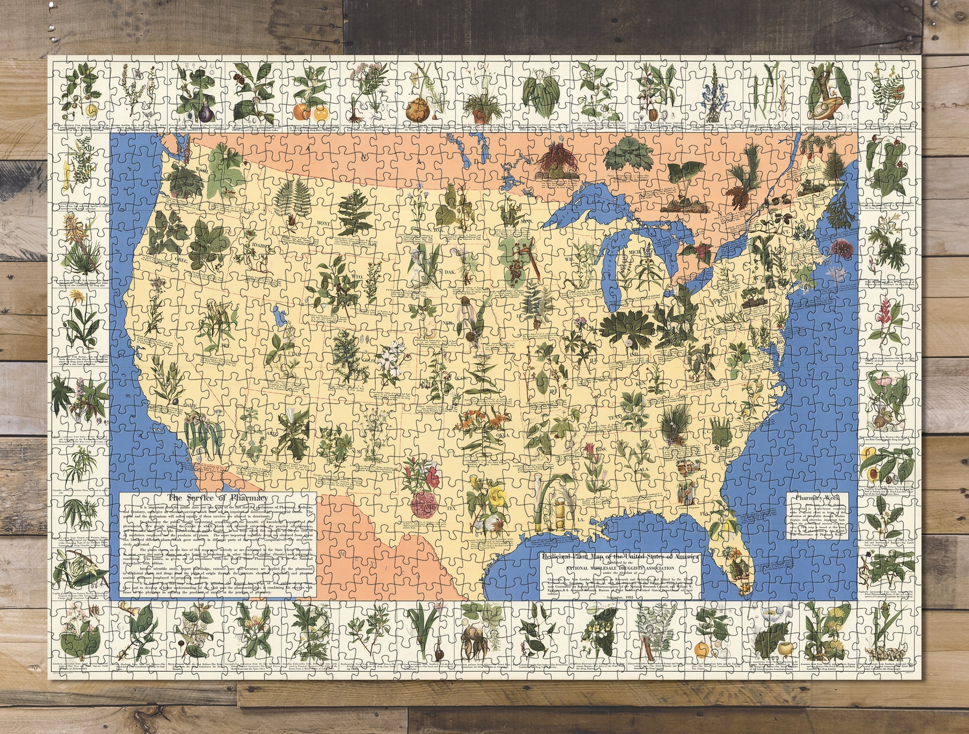 1000 piece puzzle 1932 Map of Medicinal plant of the United States of America Birthday Present Gifts