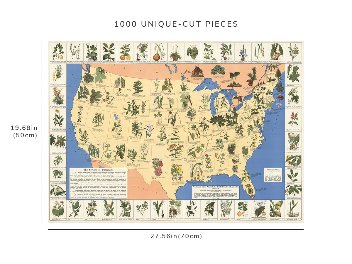 1000 piece puzzle - 1932 Map of Medicinal plant of the United States of America | Birthday Present Gifts