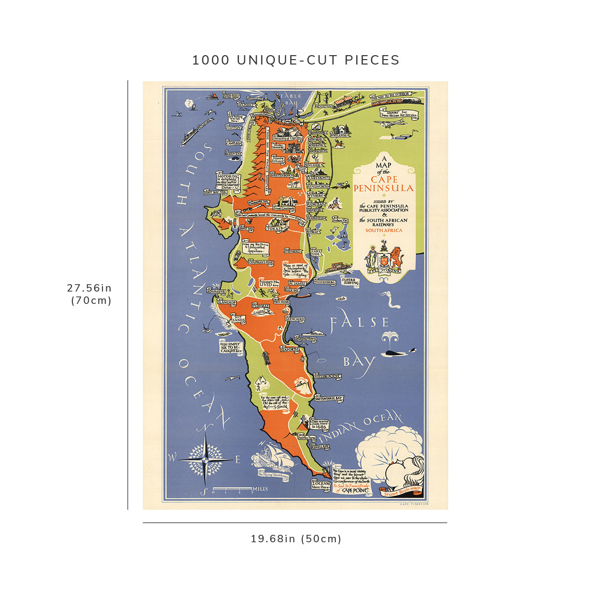1000 piece puzzle - 1935 Map of Cape Peninsula | Jigsaw Puzzle Game for Adults | Birthday Present Gifts