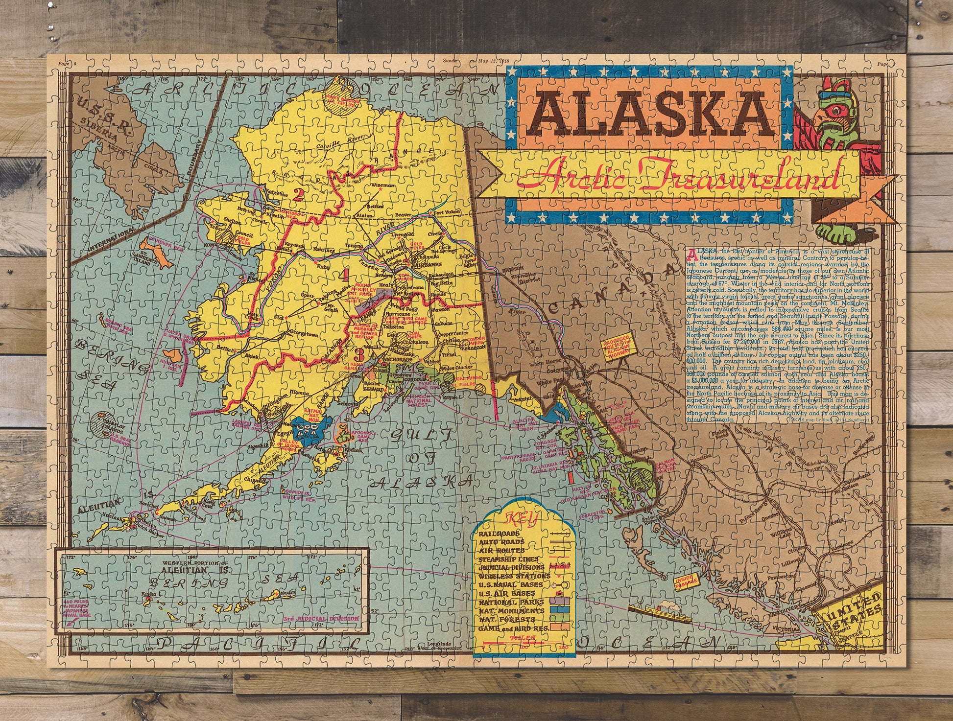 1000 piece puzzle 1940 Map of Alaska Arctic treasureland Birthday Present Gifts Family Entertainment