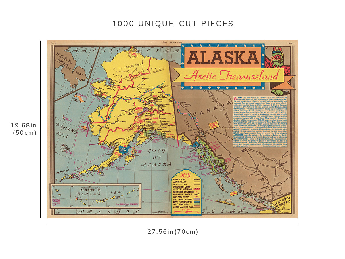1000 piece puzzle - 1940 Map of Alaska Arctic treasureland | Birthday Present Gifts | Family Entertainment