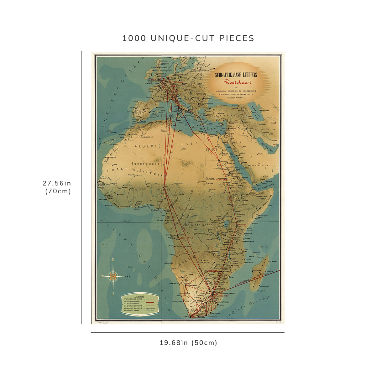 1000 piece puzzle - 1950 Map of South African Airways Route | Jigsaw Puzzle Game for Adults
