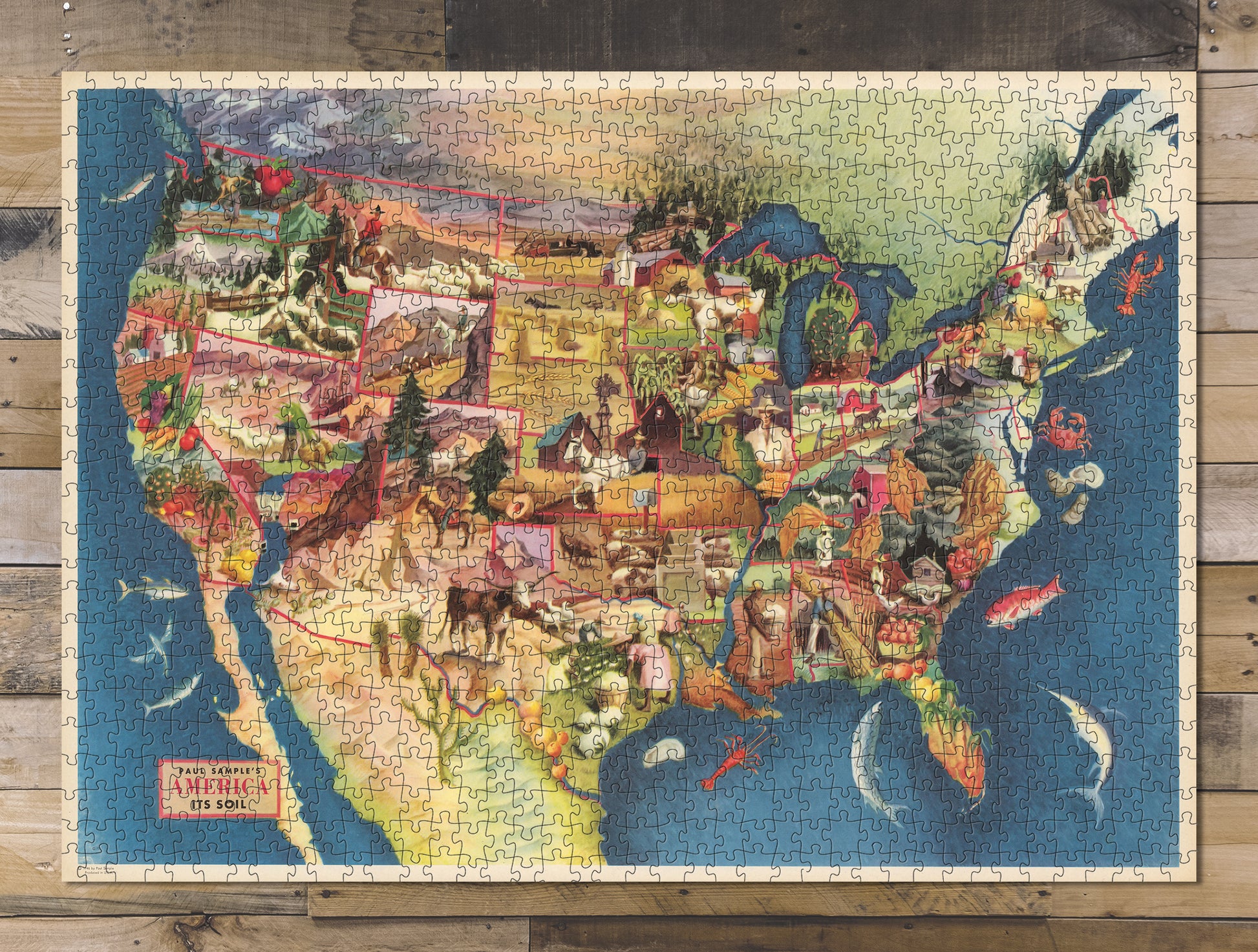 1000 piece puzzle 1946 Map of America| Paul Sample's America, its soil Jigsaw Puzzle Game for Adults