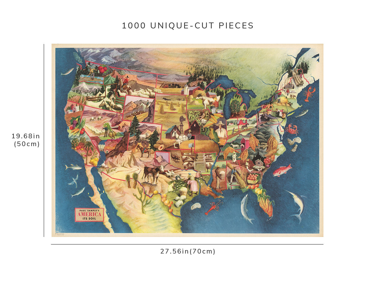 1000 piece puzzle - 1946 Map of America| Paul Sample's America, its soil | Jigsaw Puzzle Game for Adults