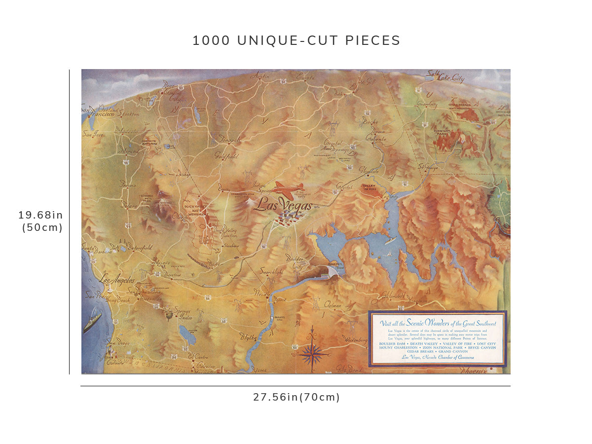 1000 piece puzzle - 1935 Map| Pocket, Visit all the scenic wonders of the great Southwest
