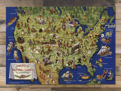 1000 piece puzzle 1950 Map of American folklore & Legends Family Entertainment