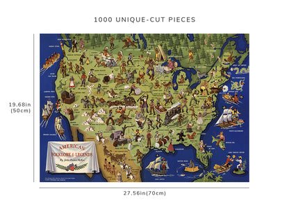 1000 piece puzzle - 1950 Map of American folklore & Legends | Family Entertainment