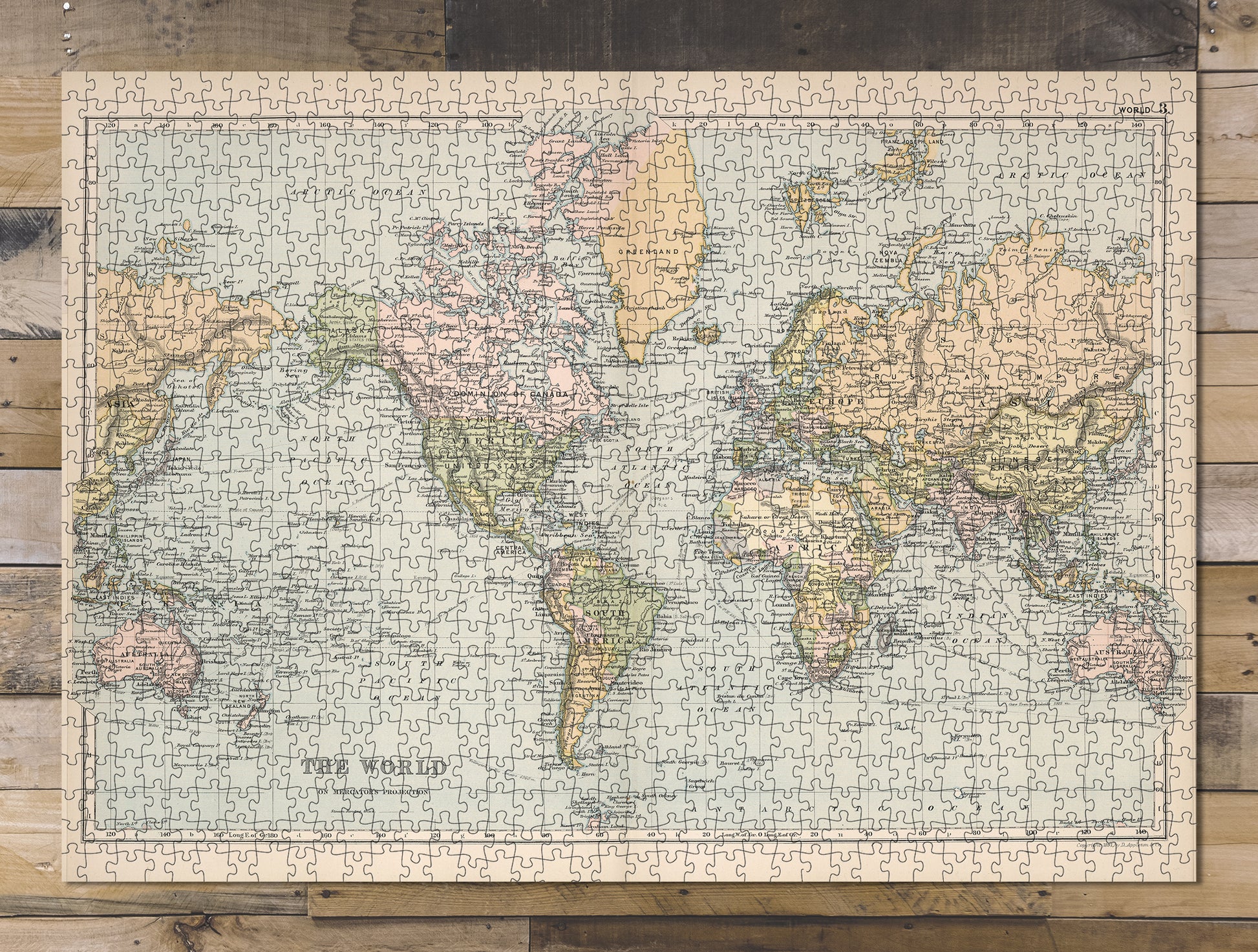 1000 piece puzzle 1892 Map of World Atlas World on Mercator's Projection. 3