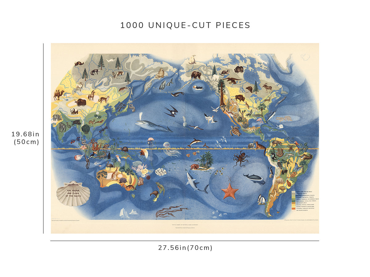 1000 piece puzzle - 1940 Map | Plate II | The Fauna and Flora of the Pacific | Birthday Present Gifts