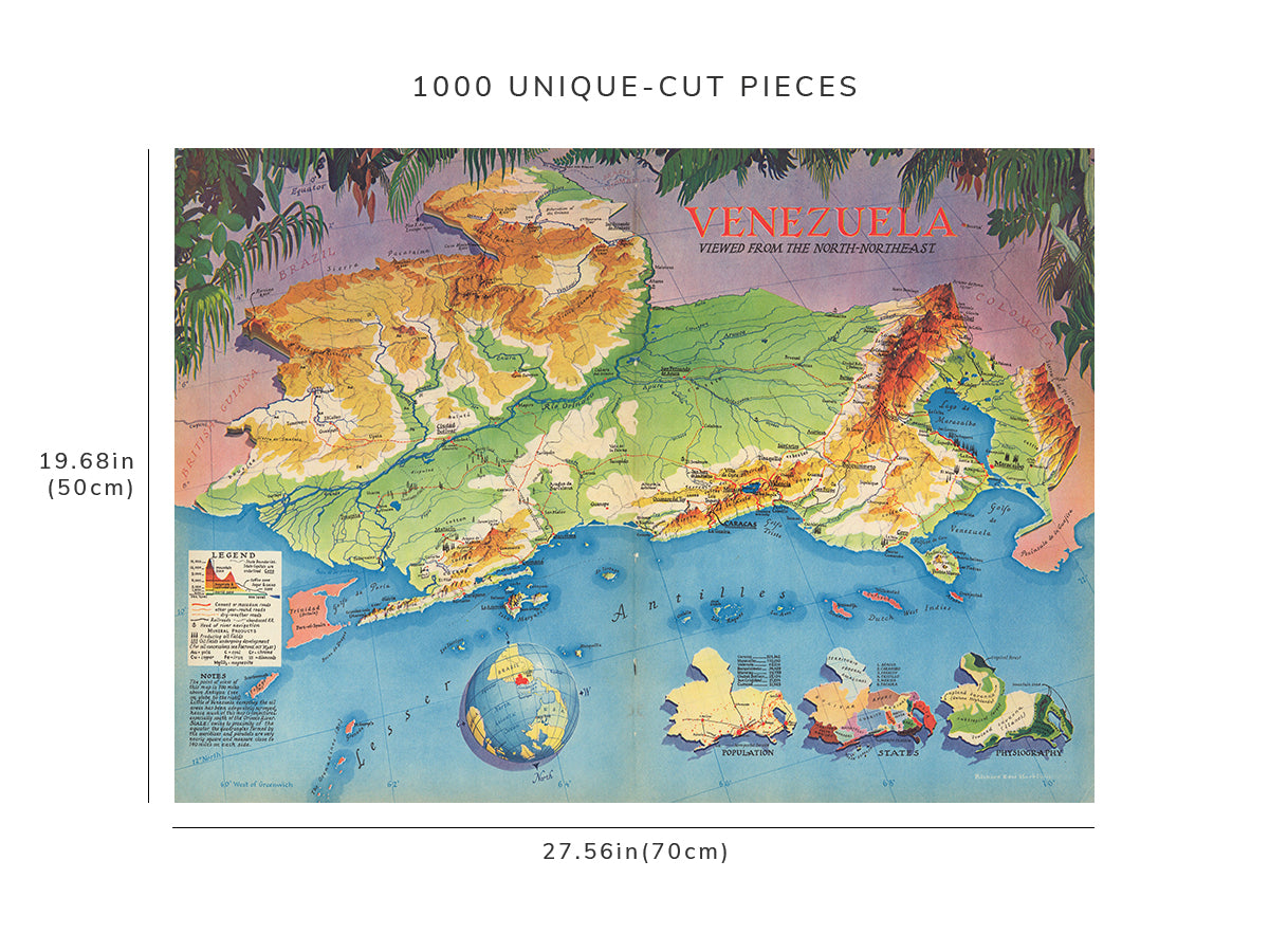 1000 piece puzzle - 1939 Map of Venezuela | Viewed from the North-Northeast | Jigsaw Puzzle Game for Adults