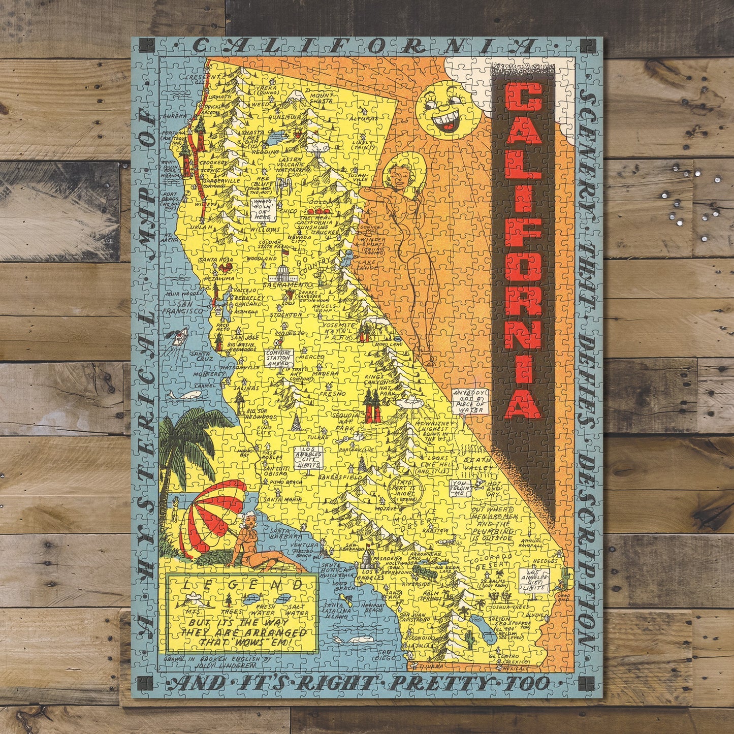 1000 piece puzzle 1948 Map of California Jigsaw Puzzle Game for Adults Fun Activity Unique Gift