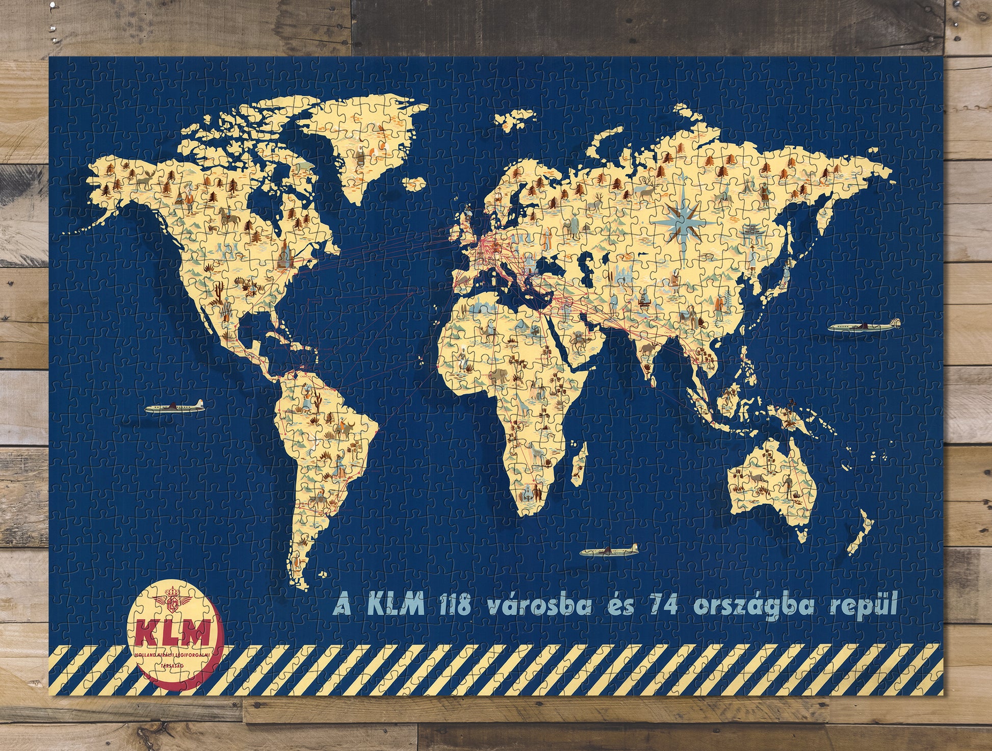 1000 piece puzzle 1955 Map of KLM Royal Dutch Legiforgalmi Company Jigsaw Puzzle Game for Adults