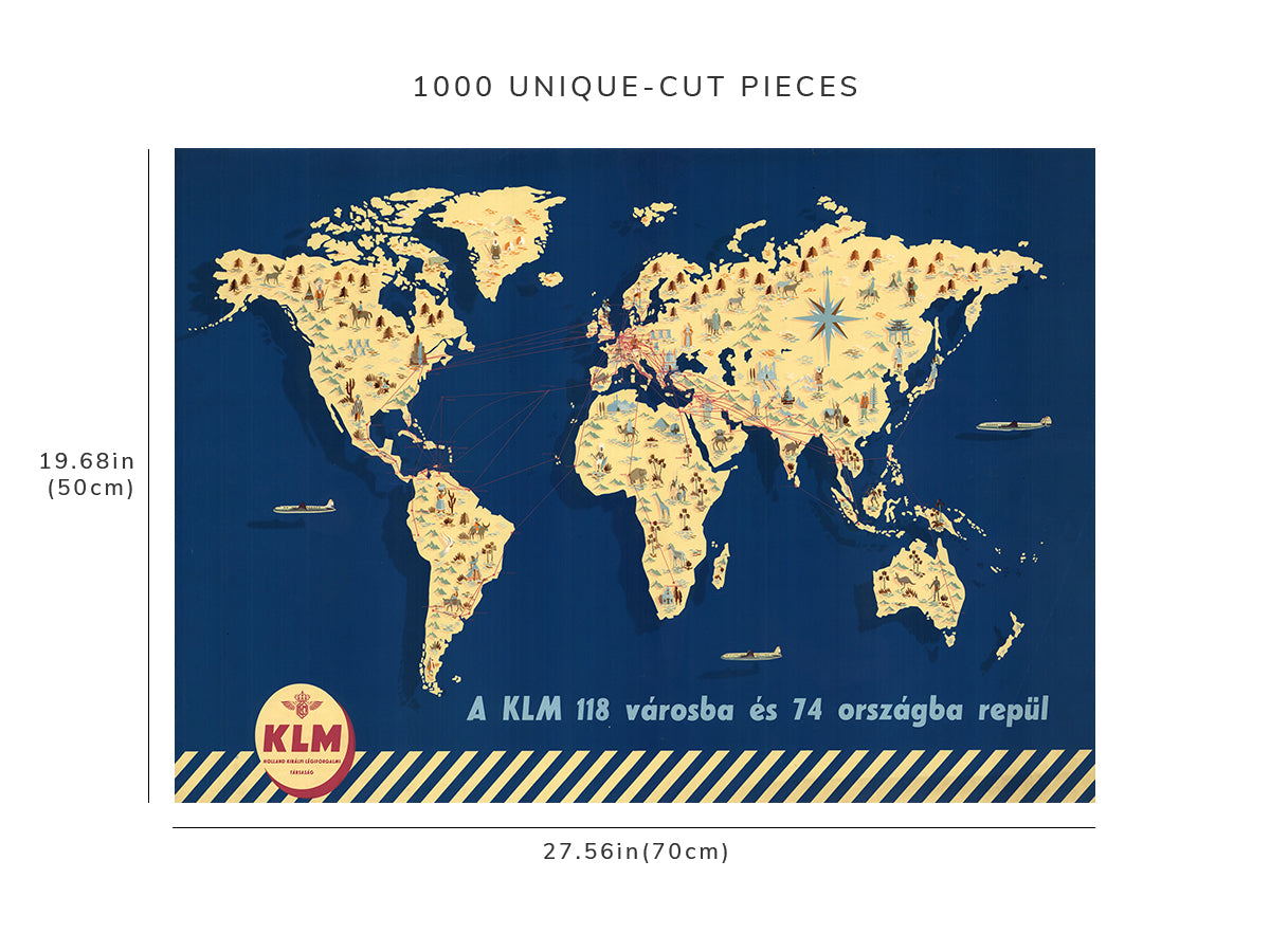 1000 piece puzzle - 1955 Map of KLM Royal Dutch Legiforgalmi Company | Jigsaw Puzzle Game for Adults