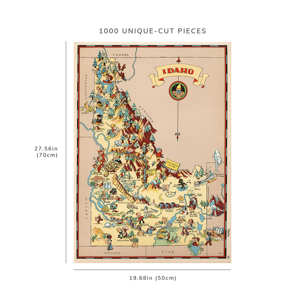 1000 piece puzzle - 1935 Map of Idaho | Jigsaw Puzzle Game for Adults | Birthday Present Gifts