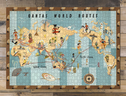 1000 piece puzzle 1950 Map of Qantas world routes Anna Drew Jigsaw Puzzle Game for Adults