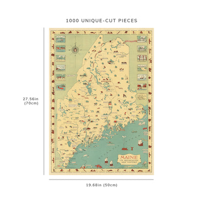 1000 piece puzzle - 1935 Map of Maine | Family Entertainment | Jigsaw Puzzle Game for Adults | Hand made