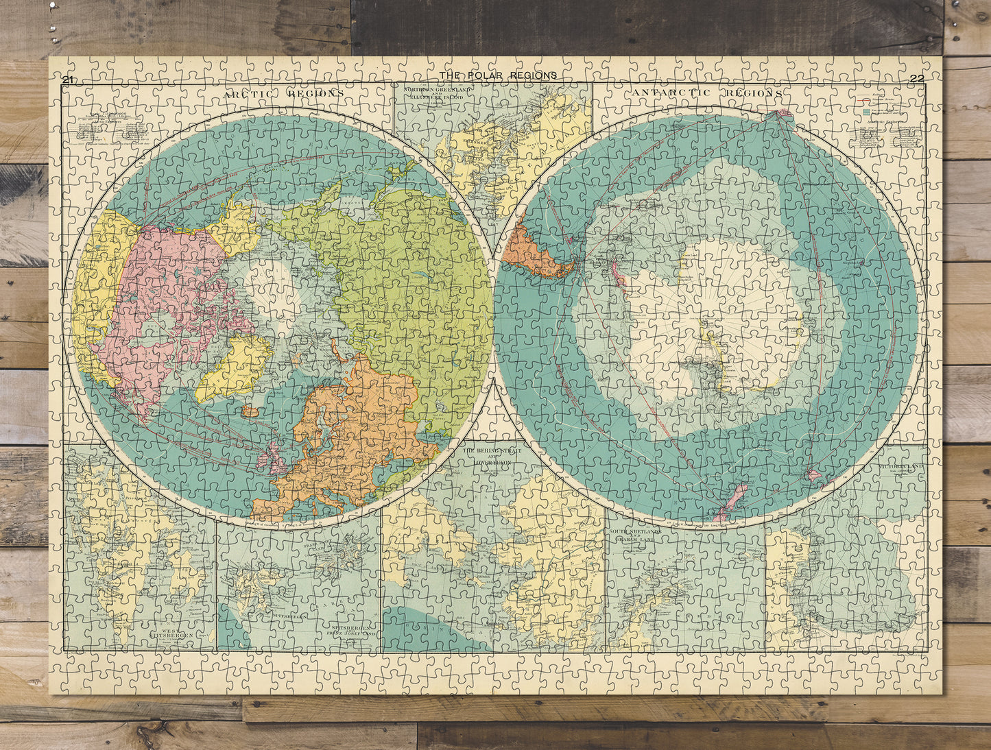 1000 piece puzzle 1922 Map of World Atlas Polar Regions Birthday Present Gifts Family Entertainment