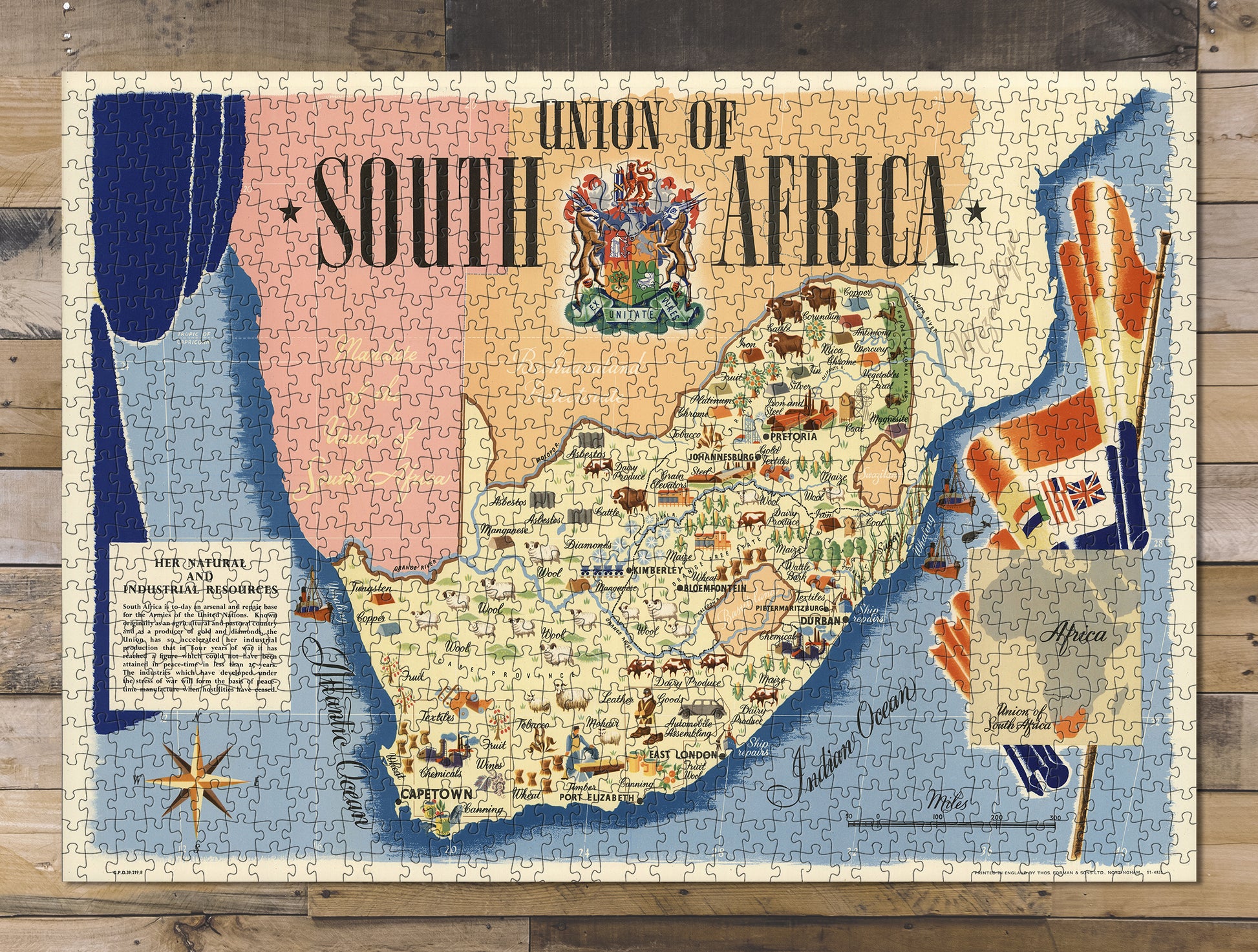 1000 piece puzzle 1943 Map of Union of South Africa Family Entertainment Jigsaw Puzzle Game for Adult