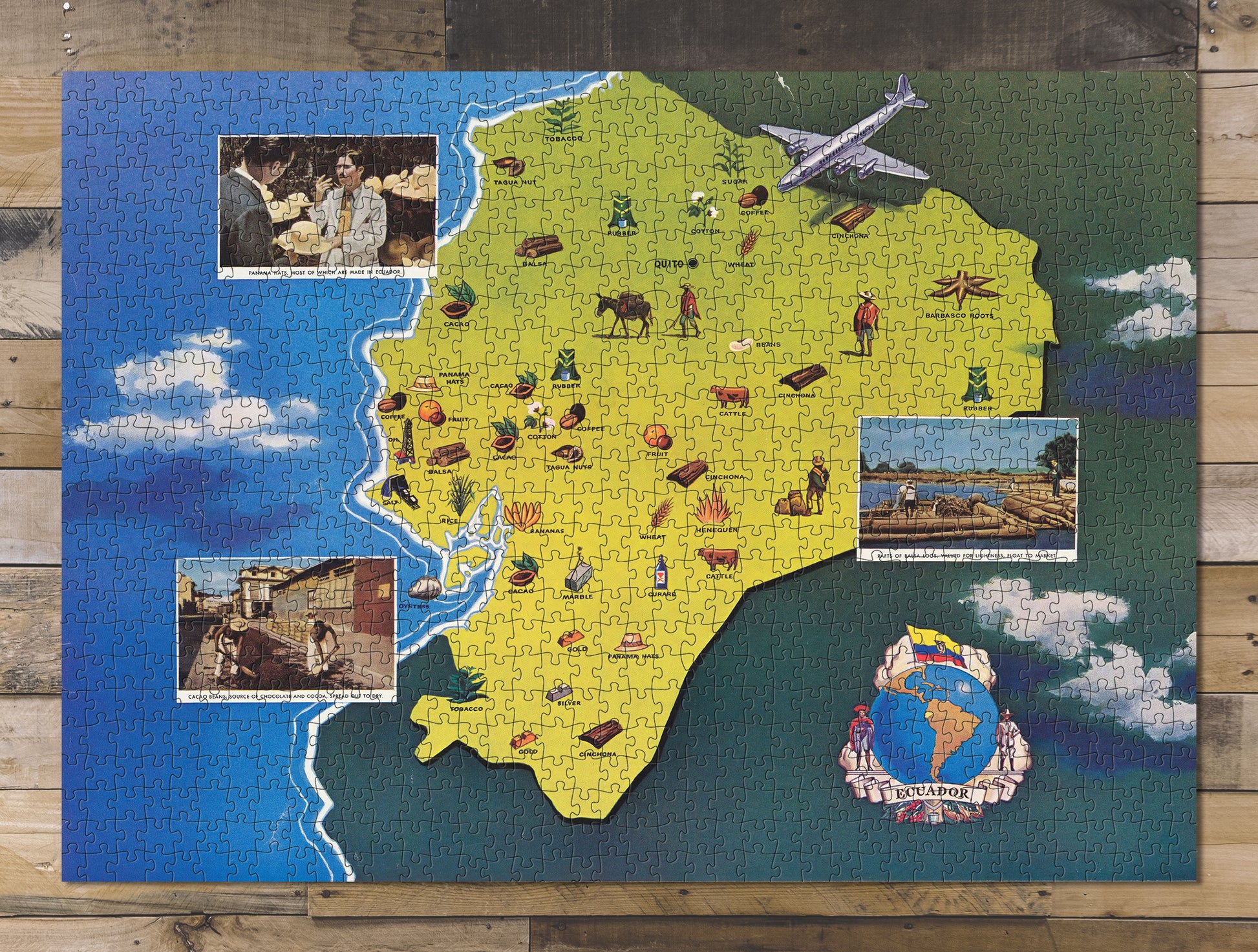 1000 piece puzzle 1950 Map of Ecuador Birthday Present Gifts Family Entertainment Hand made