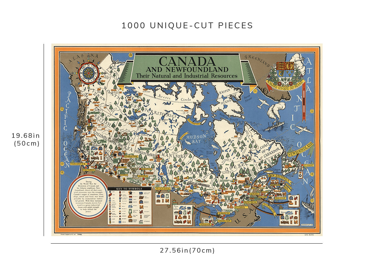 1000 piece puzzle - 1942 | Canada and Newfoundland | Hand made | Jigsaw Puzzle Game for Adults