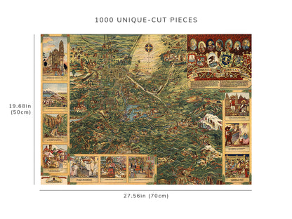 1000 piece puzzle - Valley of Mexico | Mexico City | Pictorial Map Of The Federal District And Surroundings