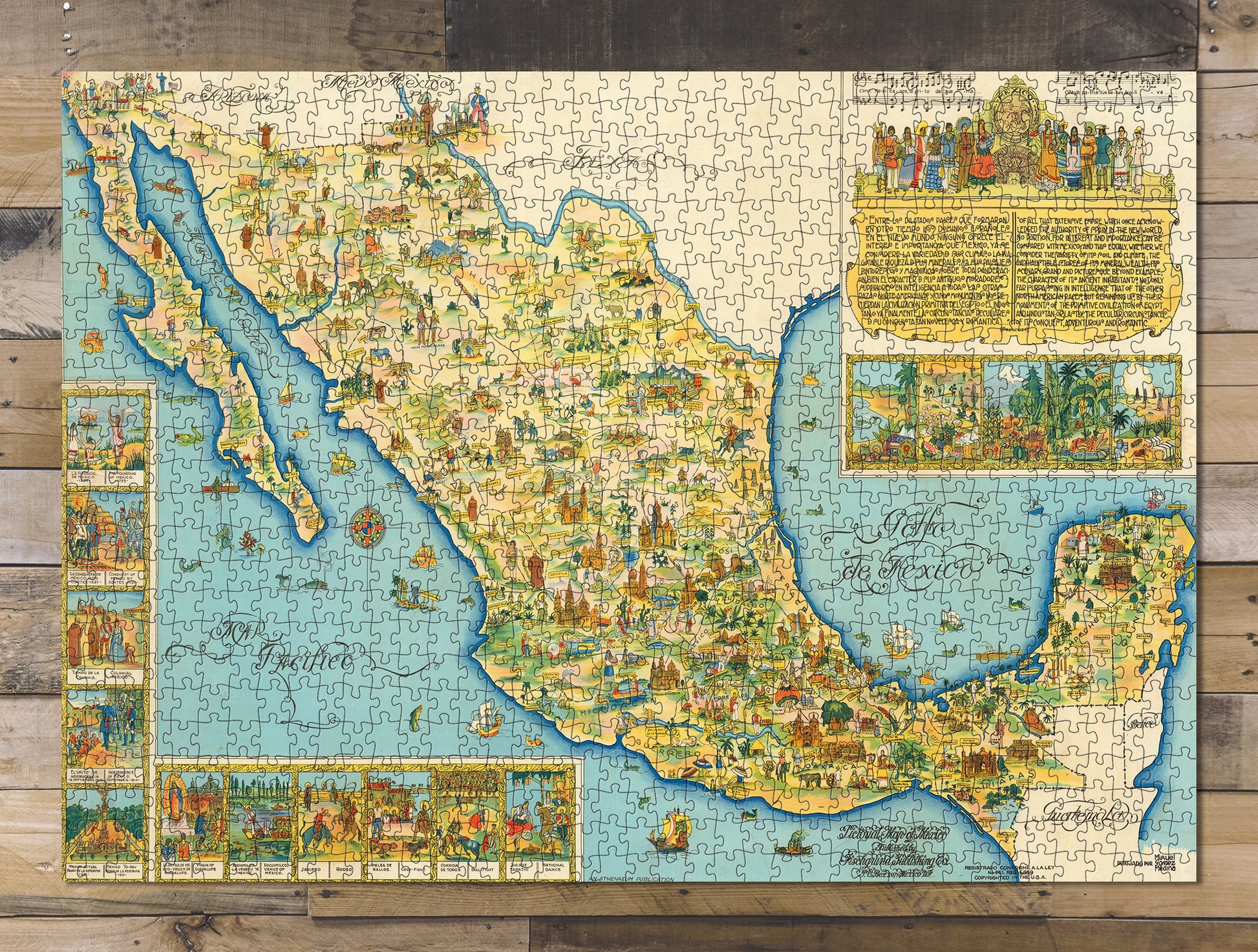 1000 piece puzzle 1931 Pictorial Map Of Mexico Jigsaw games Family Entertainment