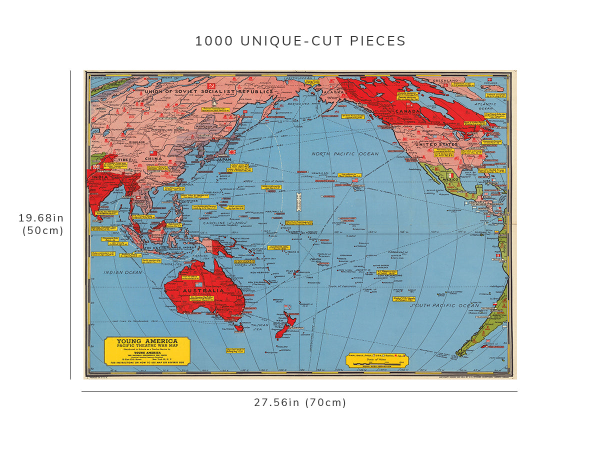 1000 piece puzzle - Young America Pacific Theatre War Map | Family Entertainment