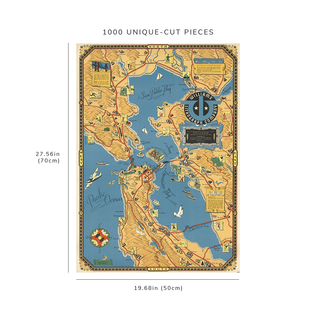 1000 piece puzzle - 1939 Map of Our San Francisco Bay and Bridges | Jigsaw Puzzle Game for Adults