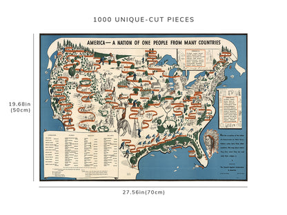 1000 piece puzzle - 1940 Map of America | Jigsaw Puzzle Game for Adults | Birthday Present Gifts