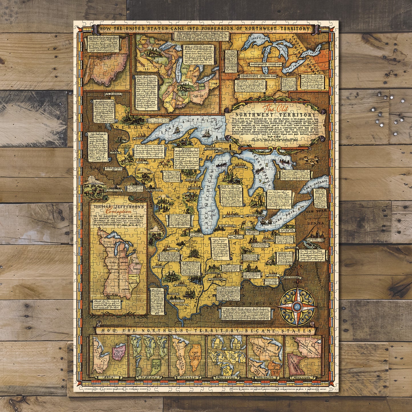 1000 piece puzzle 1937 Map of The Old Northwest Territory Birthday Present Gifts Family Entertainment