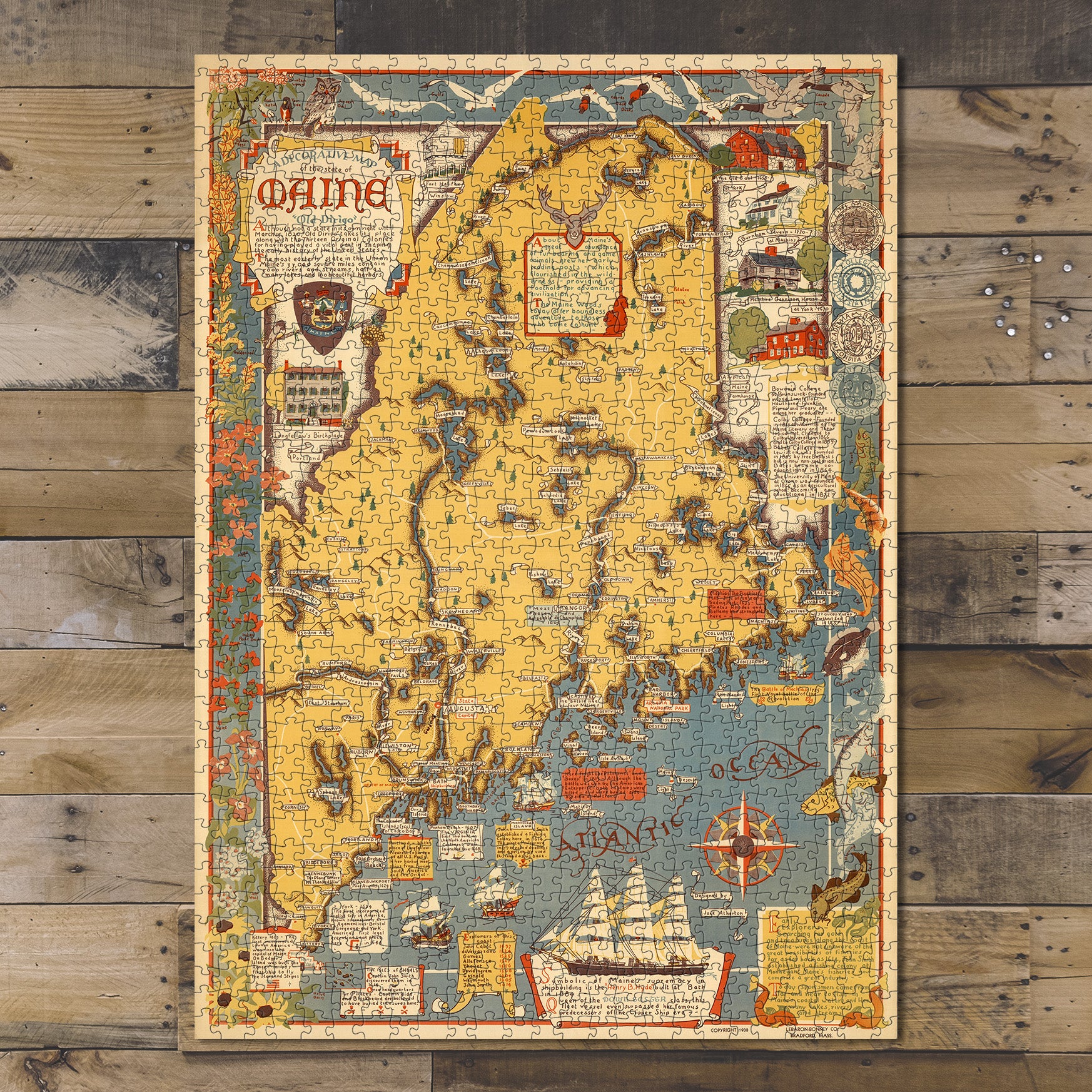 1000 piece puzzle 1938 Map of Maine| Jigsaw Puzzle Game for Adults Birthday Present Gifts