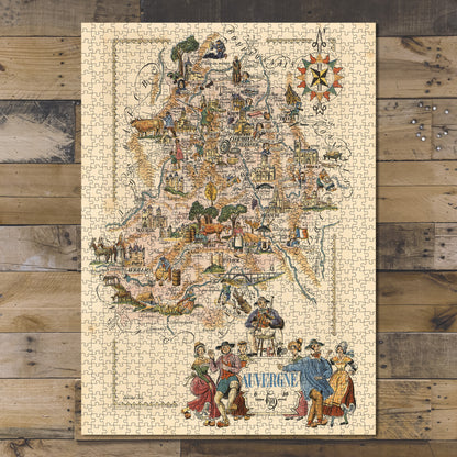 1000 piece puzzle 1951 Map Auvergne. Jacques Liozu Birthday Present Gifts Family Entertainment