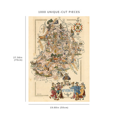 1000 piece puzzle - 1951 Map | Auvergne. Jacques Liozu | Birthday Present Gifts | Family Entertainment