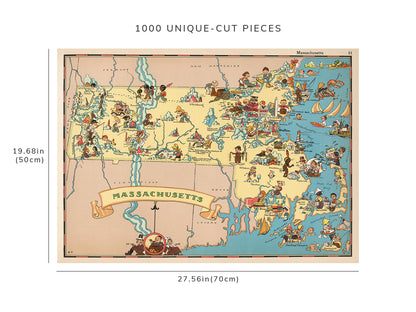 1000 piece puzzle - 1935 Map of Massachusetts | Family Entertainment | Jigsaw Puzzle Game for Adults