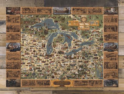1000 piece puzzle 1854 Map of Region of the Great Lakes 100 Years Birthday Present Gifts