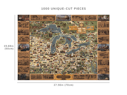 1000 piece puzzle - 1854 Map of Region of the Great Lakes | 100 Years | Birthday Present Gifts