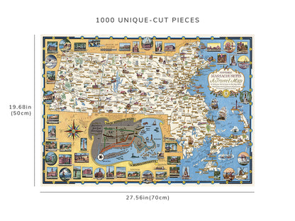 1000 piece puzzle - 1957 Map of Massachusetts | Jigsaw Puzzle Game for Adults | Birthday Present Gifts