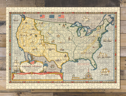 1000 piece puzzle 1784-1844 Map of United States Louisiana Purchase Jigsaw Puzzle Game for Adults
