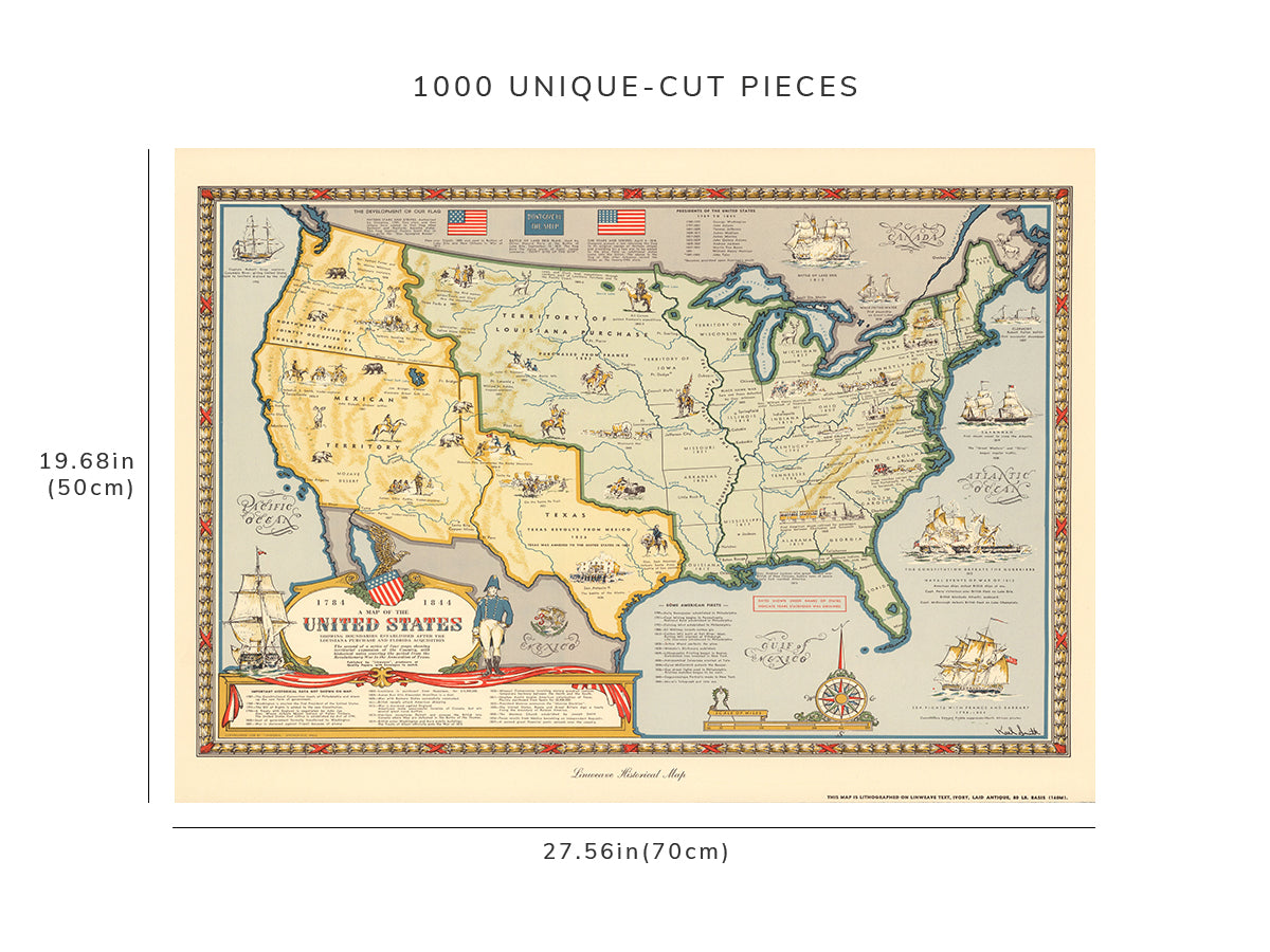 1000 piece puzzle - 1784-1844 Map of United States | Louisiana Purchase | Jigsaw Puzzle Game for Adults
