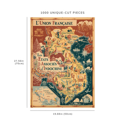 1000 piece puzzle - 1948 Map of Union Francaise | The Associated States of Indochina