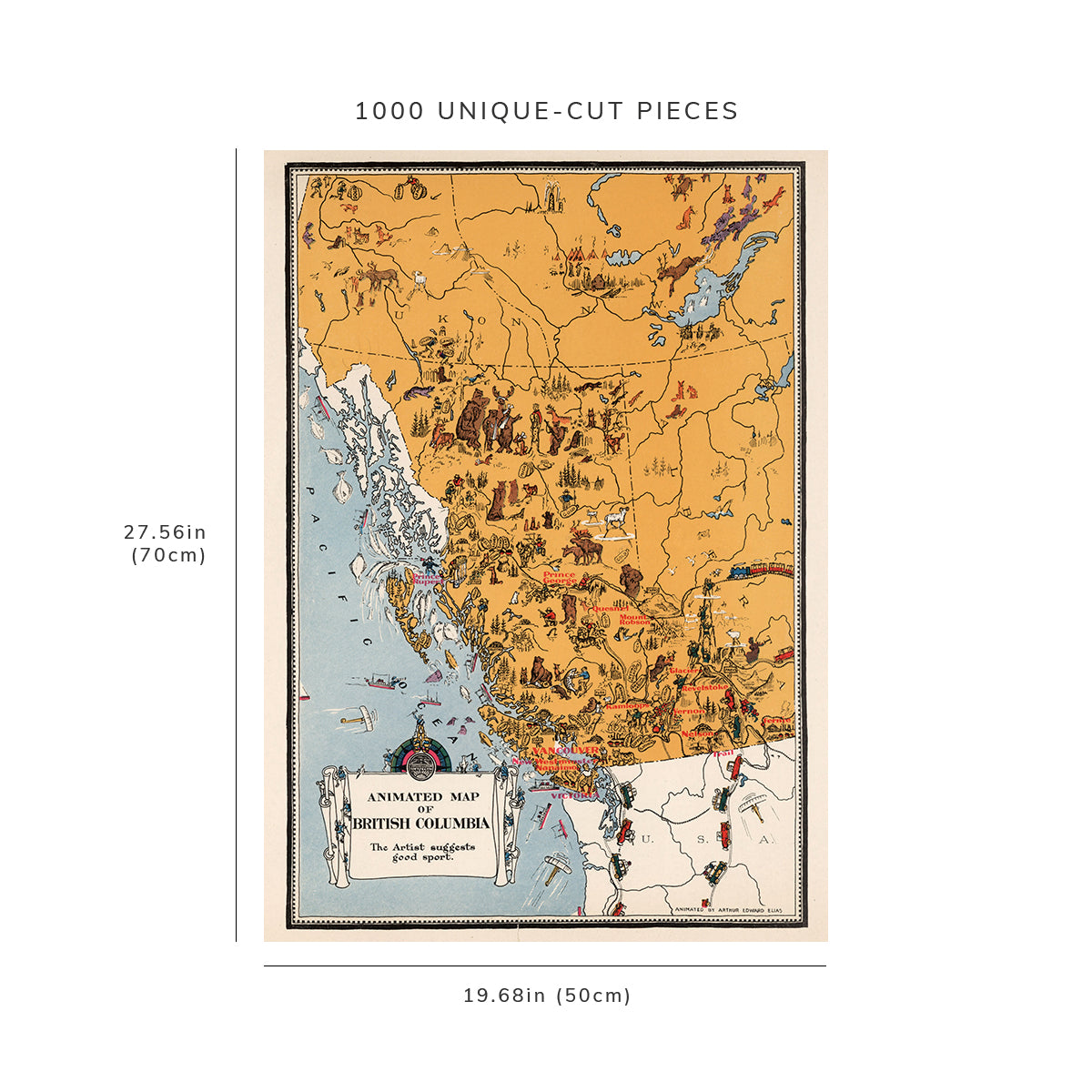 1000 piece puzzle - 1929 Map of British Columbia | Birthday Present Gifts | Family Entertainment