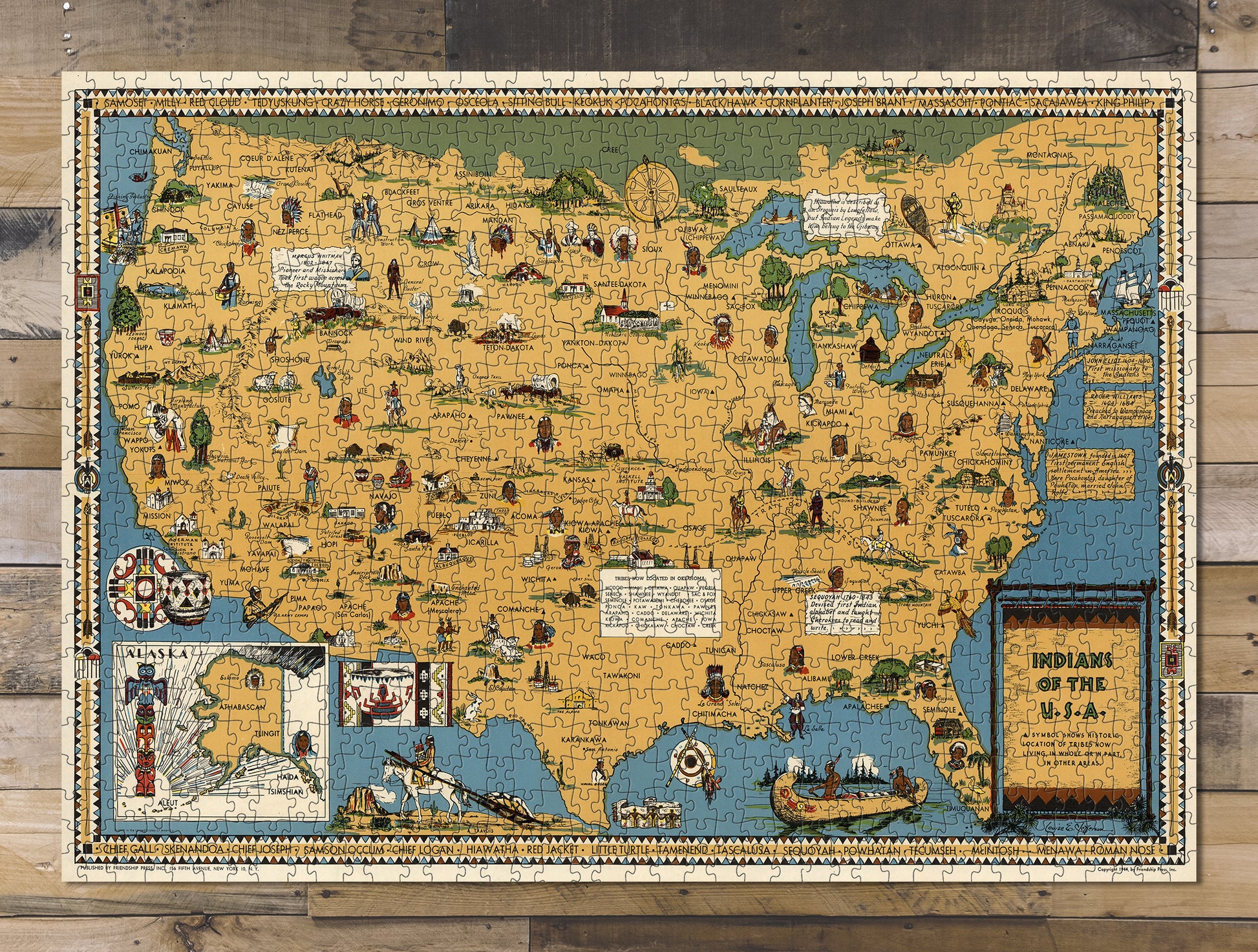 1000 piece puzzle 1944 Map of Indians of the U.S.A. Jigsaw Puzzle Game for Adults