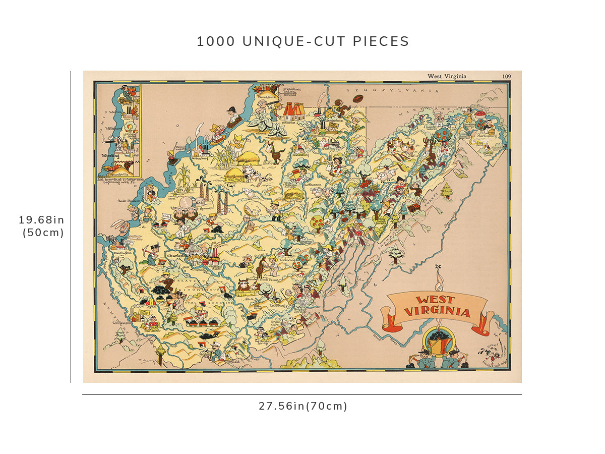 1000 piece puzzle - 1935 Map of West Virginia | Family Entertainment | Jigsaw Puzzle Game for Adults
