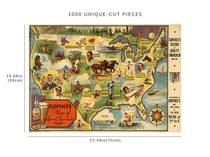 1000 piece puzzle - 1935 Map of Gunther's of Sports | Jigsaw Puzzle Game for Adults | Birthday Present Gift