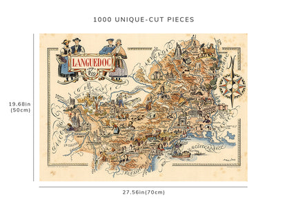 1000 piece puzzle - 1951 Map of Languedoc Jacques Liozu | Birthday Present Gifts | Family Entertainment