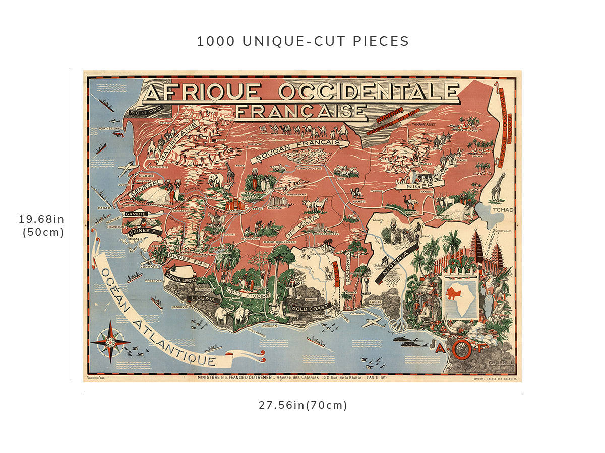 1000 piece puzzle - Map of French West Africa | Birthday Present Gifts | Family Entertainment | Hand made